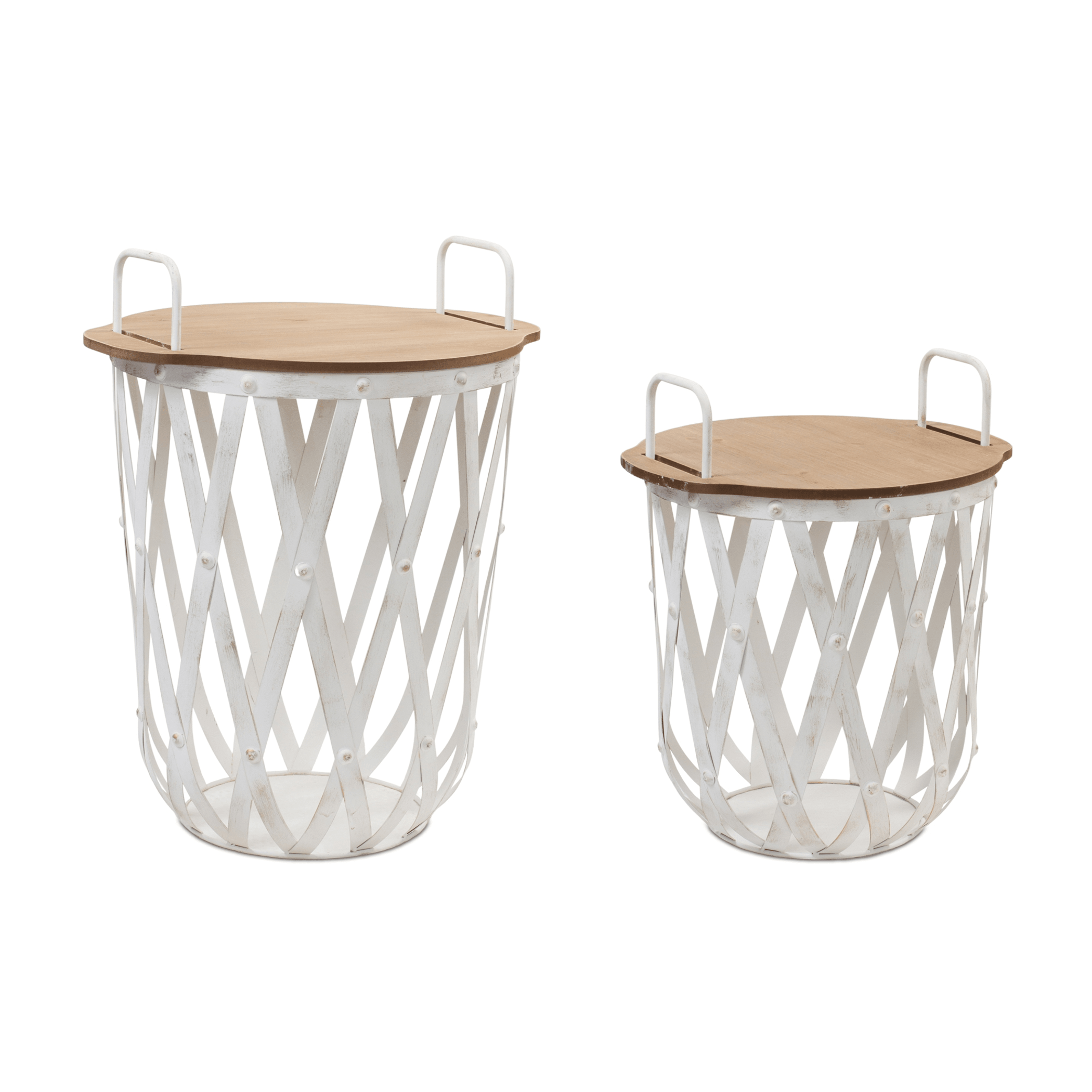 Rustic Metal And Wood Accent Basket Tables Set