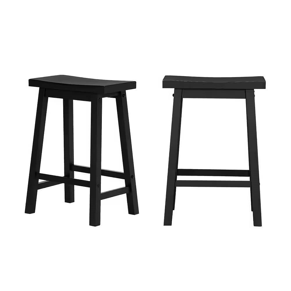 Set of 2 Farmhouse Counter Height Saddle Barstool in Charcoal Black