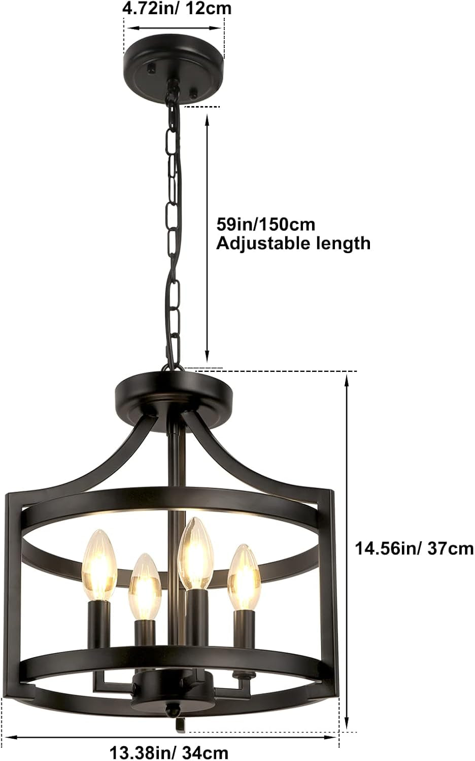 4-Light Farmhouse Chandelier, Modern Hanging Pendant Lighting,