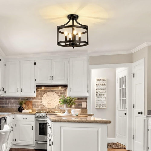 4-Light Farmhouse Chandelier, Modern Hanging Pendant Lighting,
