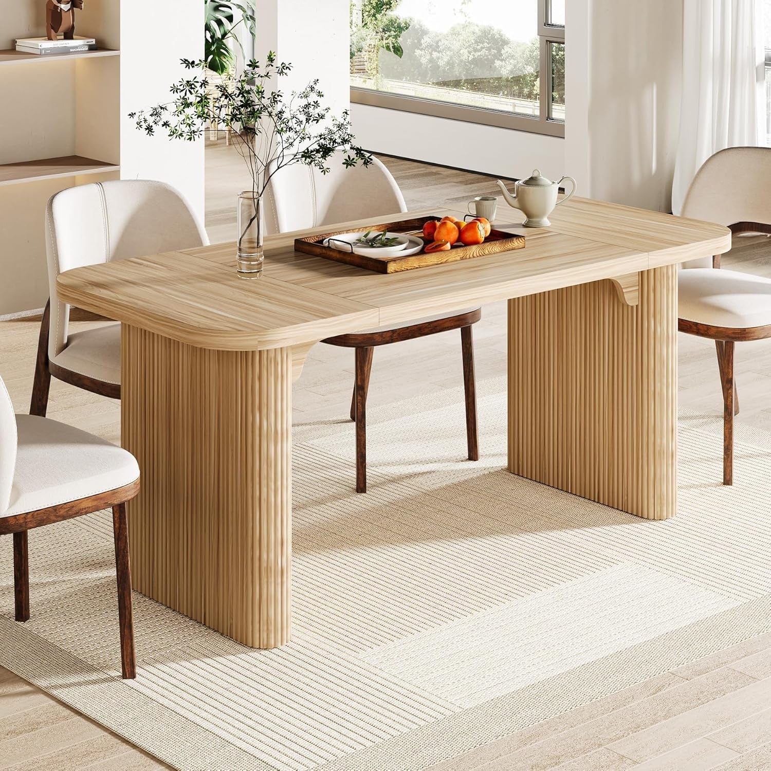 Farmhouse Dining Table for 4-6 People, 62-Inch Modern Kitchen Table