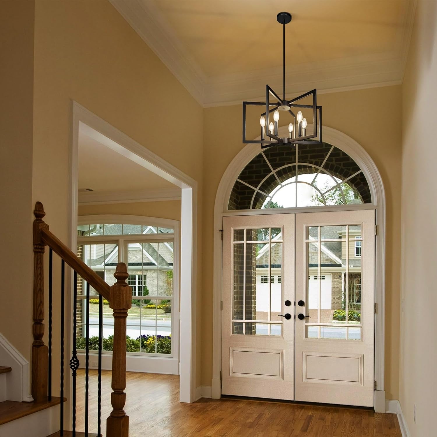 6-Light Modern Farmhouse Black Chandeliers for Entryway, Geometric