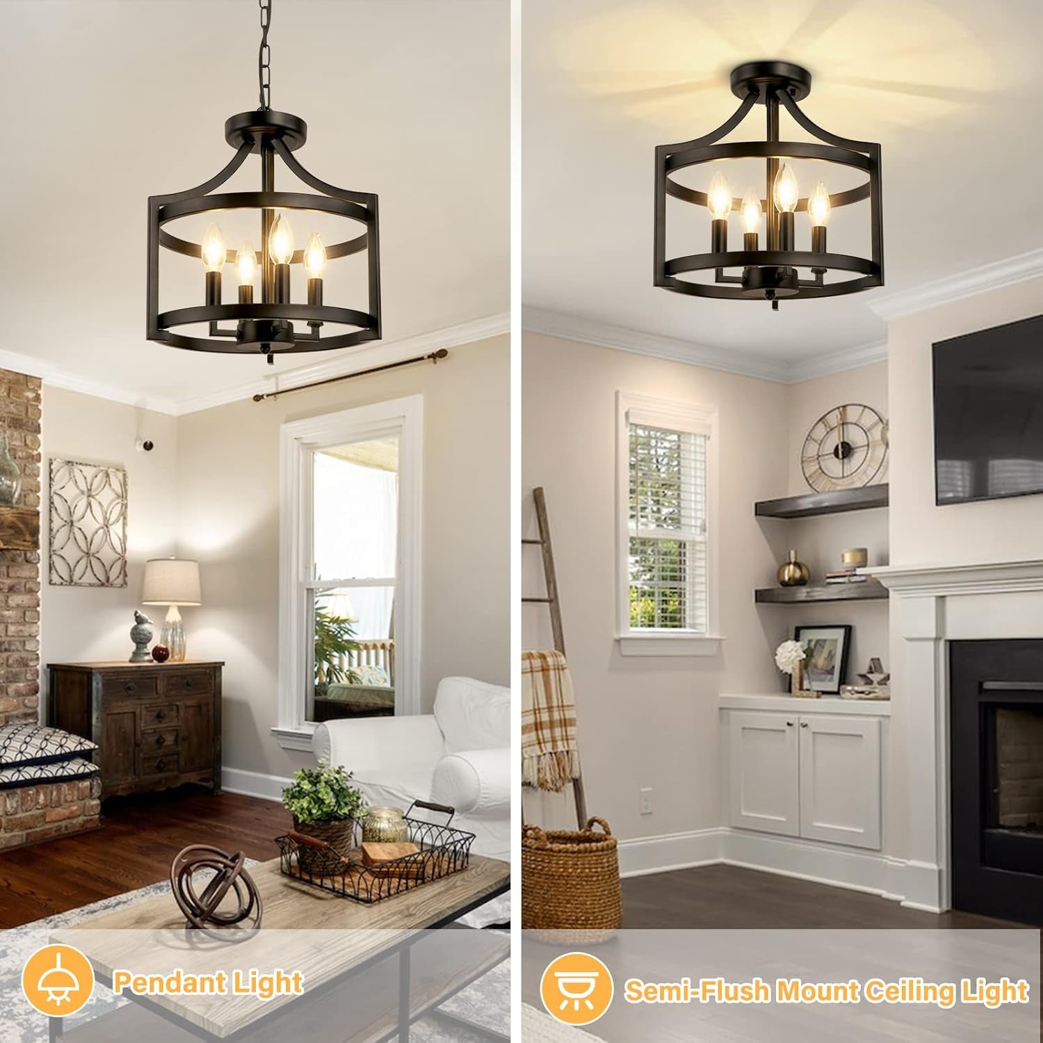 4-Light Farmhouse Chandelier, Modern Hanging Pendant Lighting,