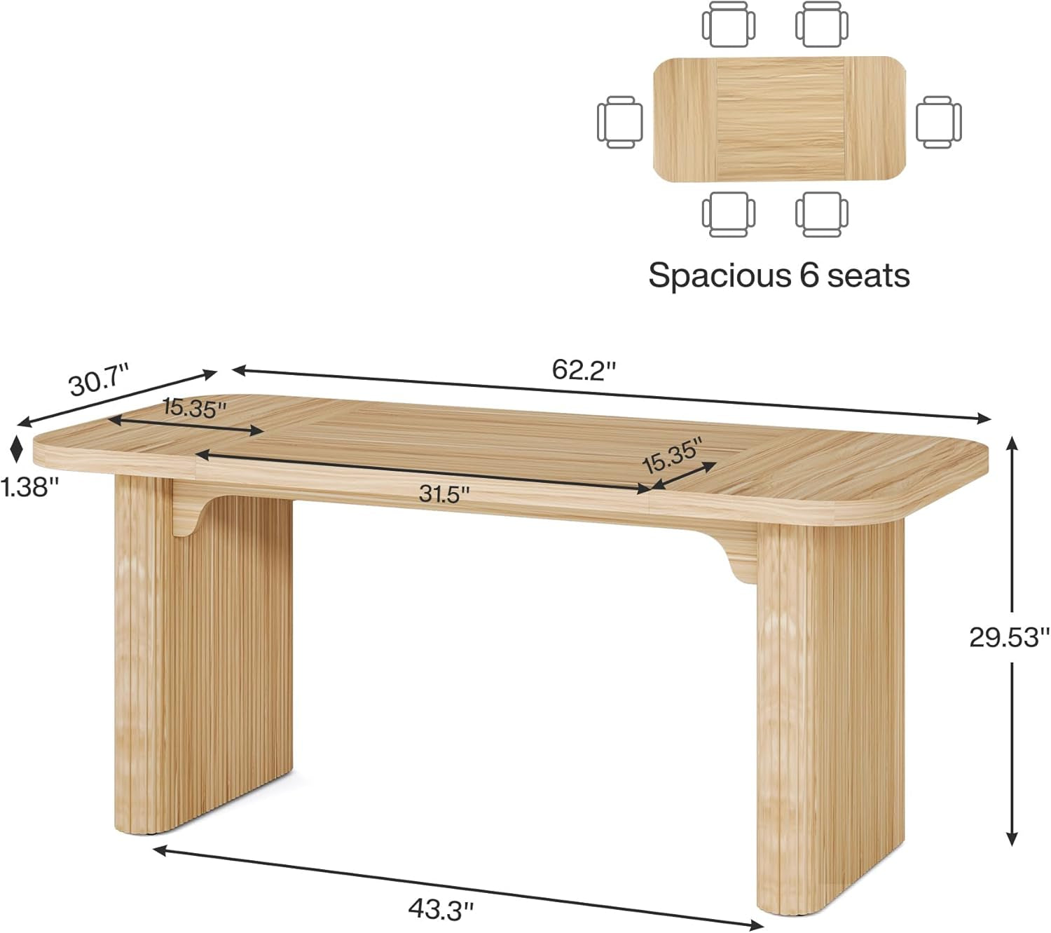 Farmhouse Dining Table for 4-6 People, 62-Inch Modern Kitchen Table