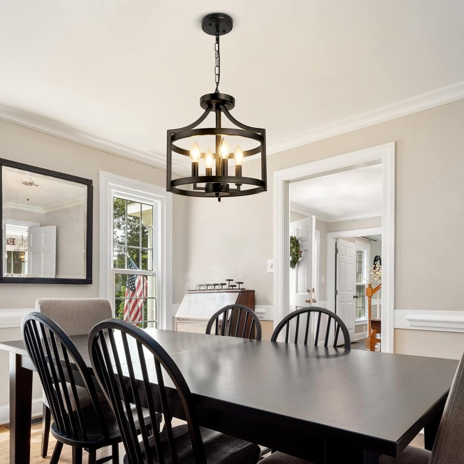4-Light Farmhouse Chandelier, Modern Hanging Pendant Lighting,