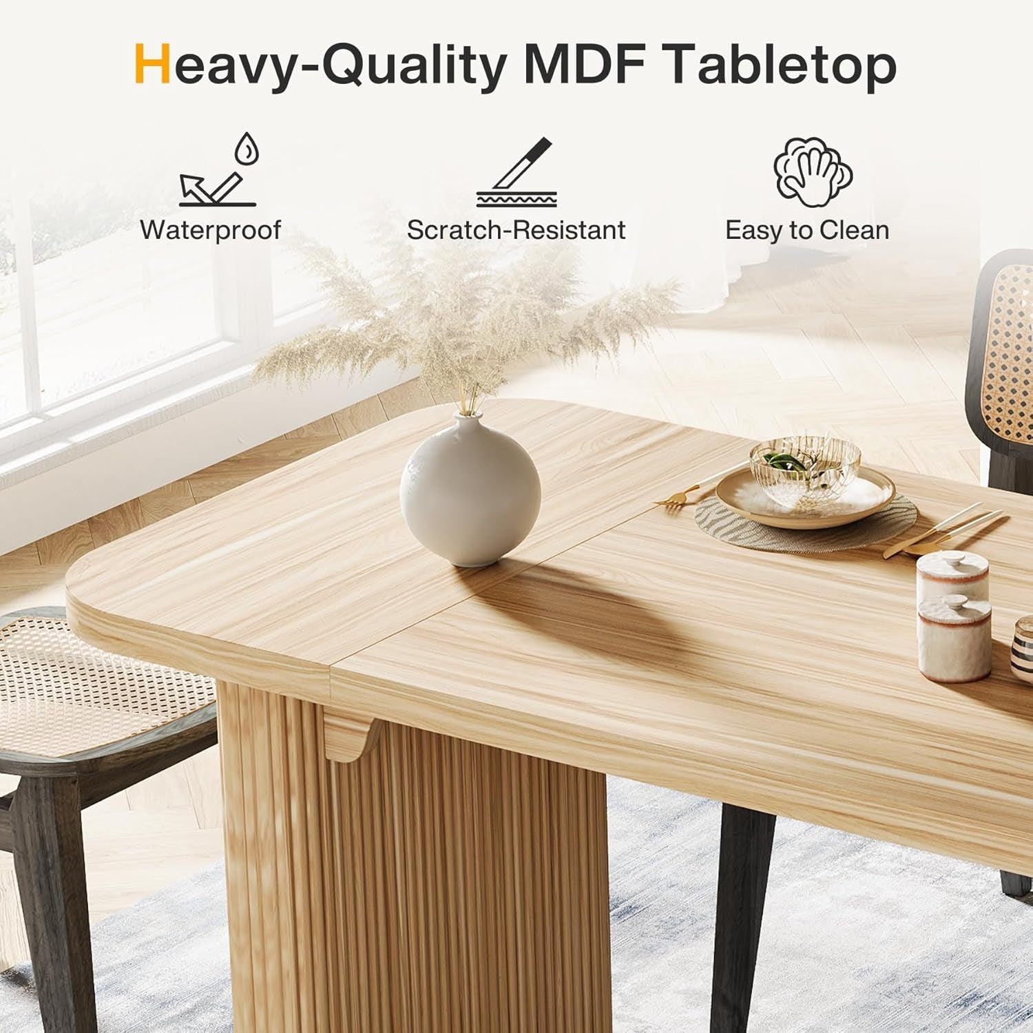 Farmhouse Dining Table for 4-6 People, 62-Inch Modern Kitchen Table