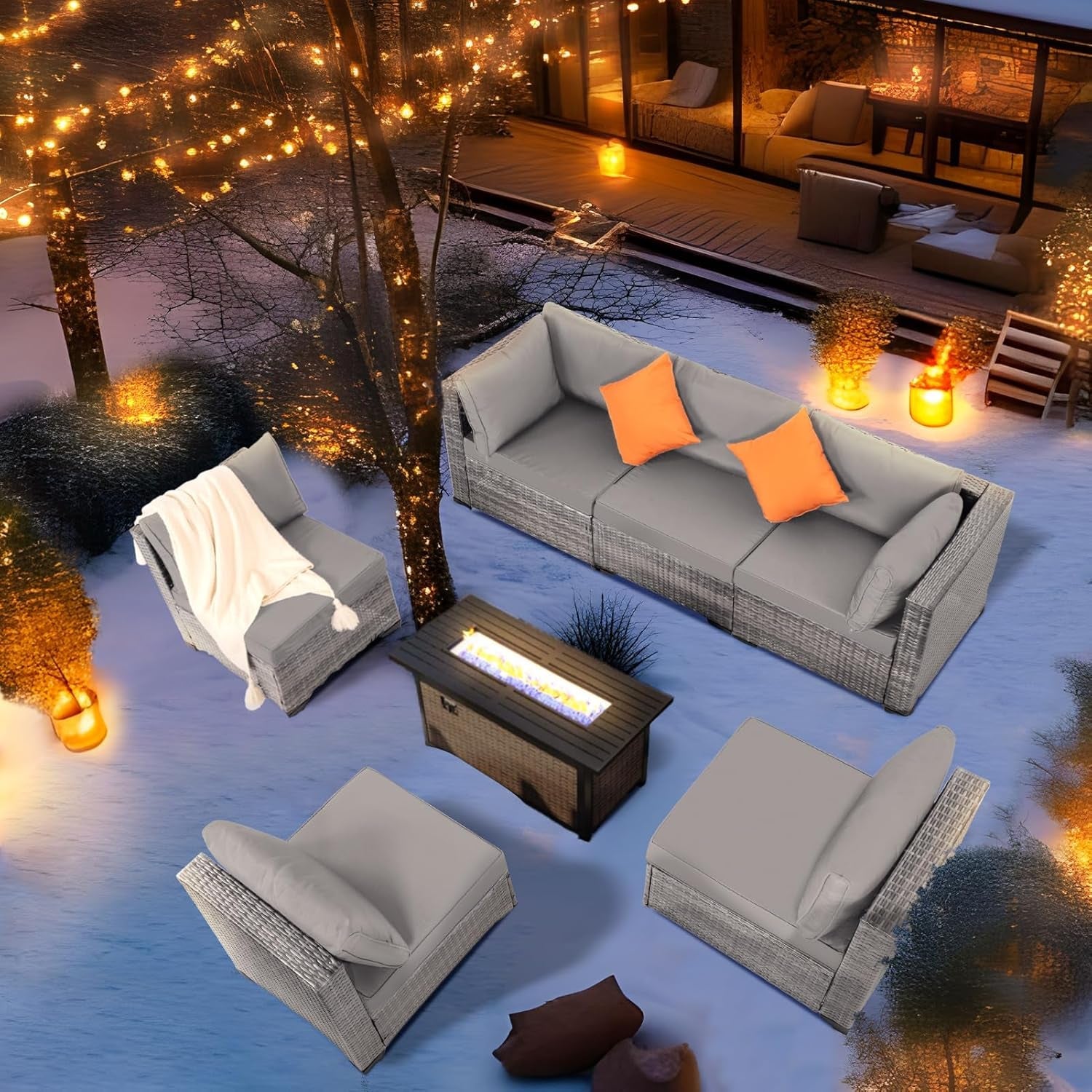 7 Pieces Outdoor Patio Furniture Set, Wicker Sectional Sofa Set Rattan