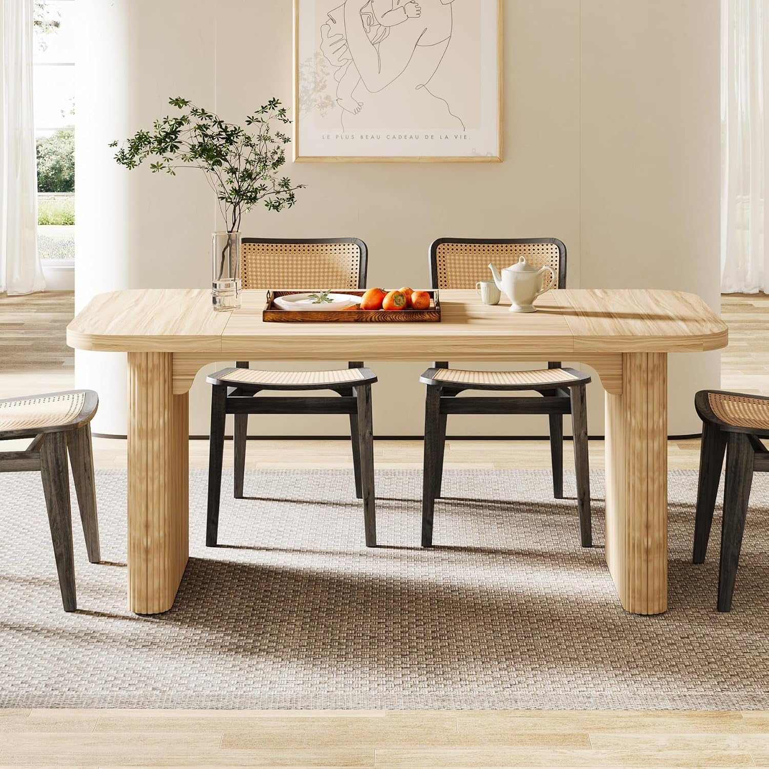 Farmhouse Dining Table for 4-6 People, 62-Inch Modern Kitchen Table