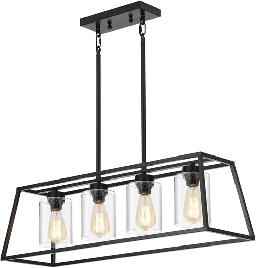 4-Light Black Farmhouse Chandelier Clear Glass Dining