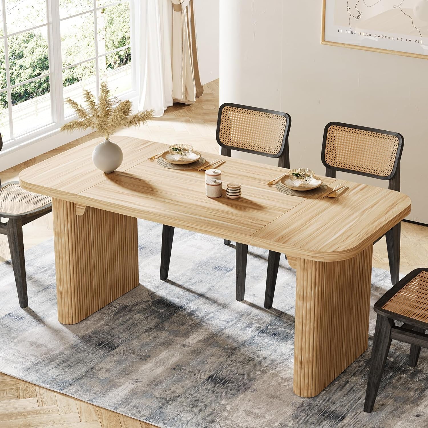 Farmhouse Dining Table for 4-6 People, 62-Inch Modern Kitchen Table
