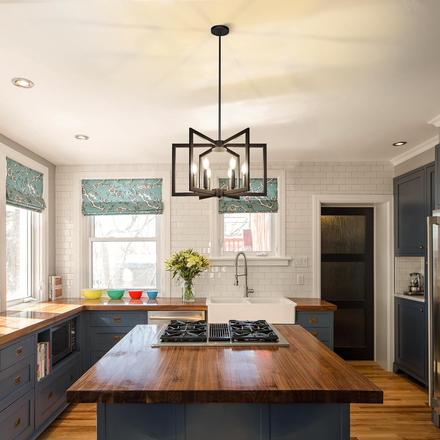 6-Light Modern Farmhouse Black Chandeliers for Entryway, Geometric